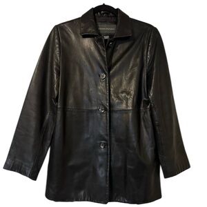 Banana Republic Vintage Leather Button Front Jacket Womens Small Black
